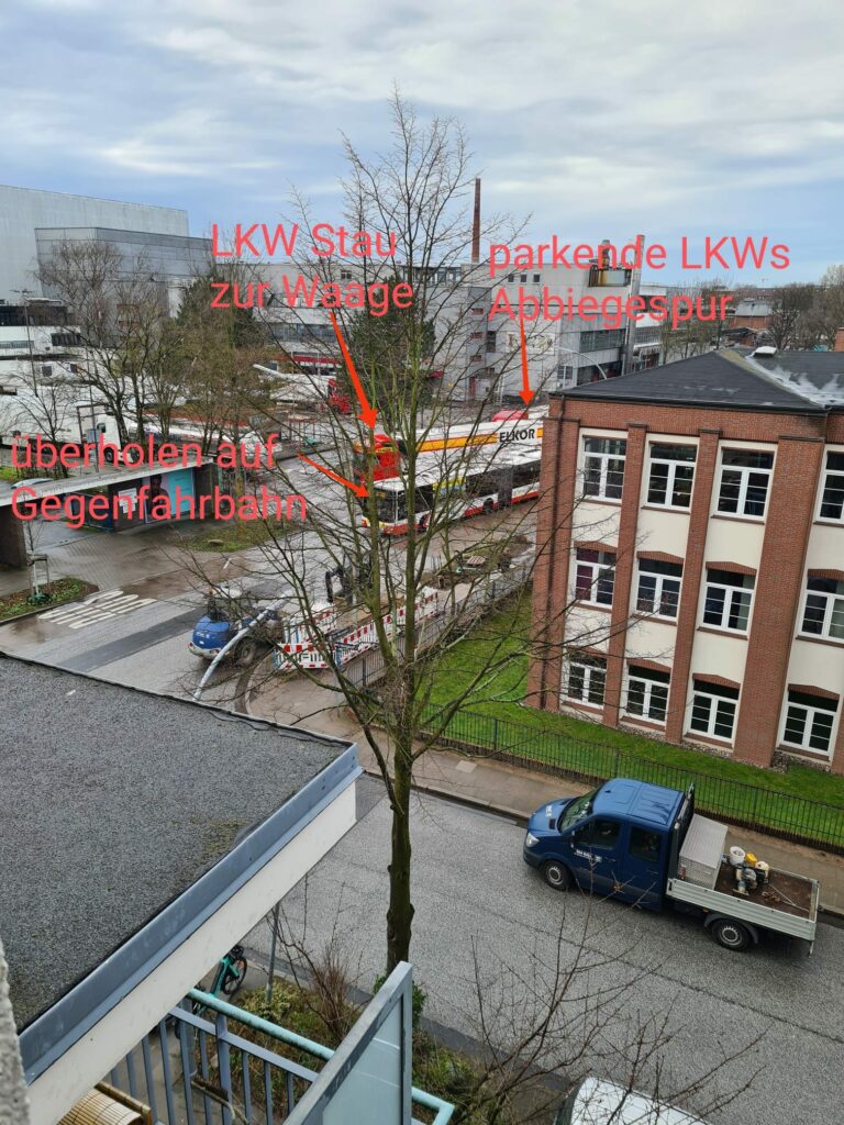 Bus muss in den Gegenverkehr ausweichen - Kreuzung Am Neumarkt / Kedenburgstraße - Sitaution in Ruhezeit